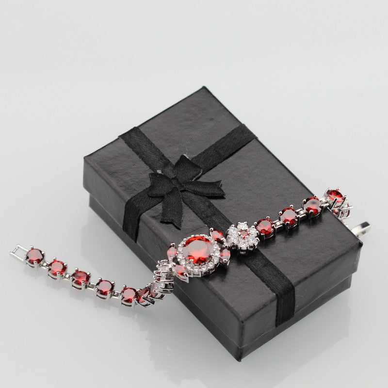 925 Mark Dubai Bridal Costume Jewelry AAA+ Quality Red Garnet Wedding Bracelet For Women Gift Free Shipping