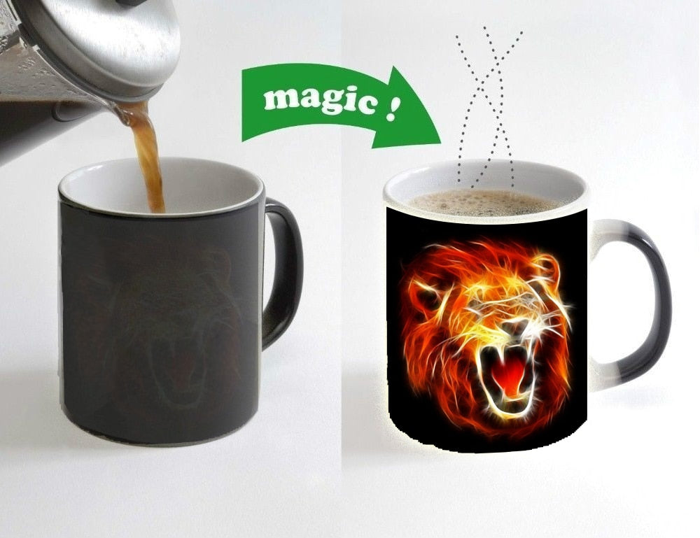 king lion Wolf Color Changing Mug Magic Heat Sensitive Tea Cup Coffee Mug Gift Mug to collect or give as a gift