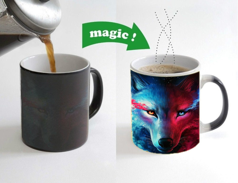 king lion Wolf Color Changing Mug Magic Heat Sensitive Tea Cup Coffee Mug Gift Mug to collect or give as a gift