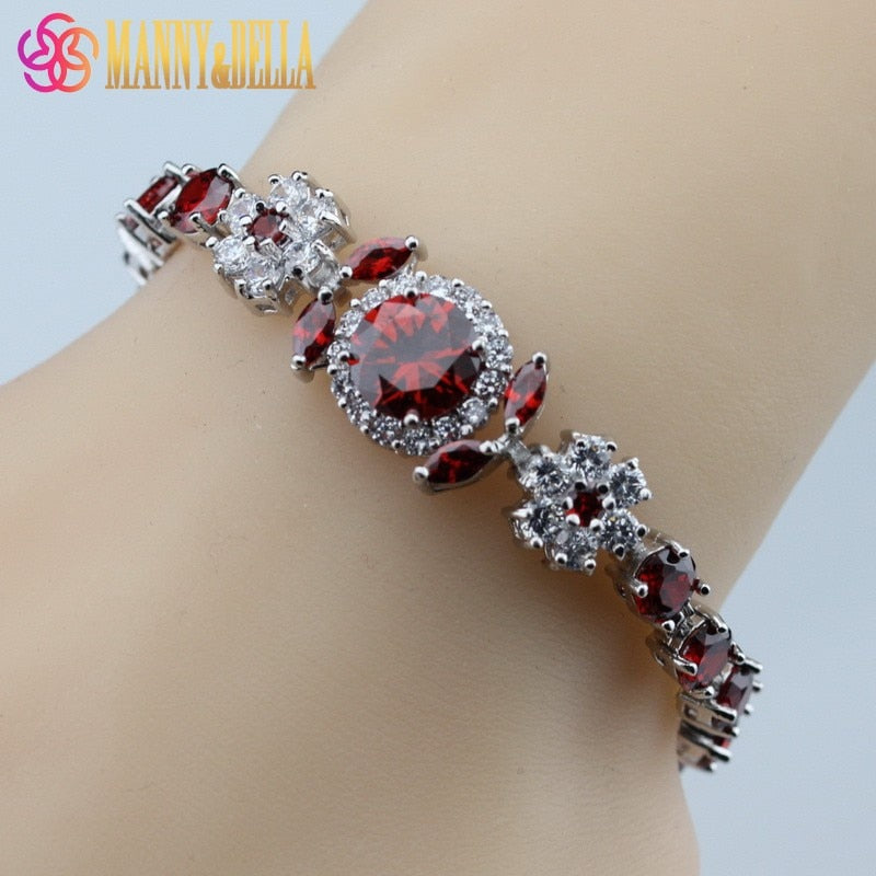 925 Mark Dubai Bridal Costume Jewelry AAA+ Quality Red Garnet Wedding Bracelet For Women Gift Free Shipping