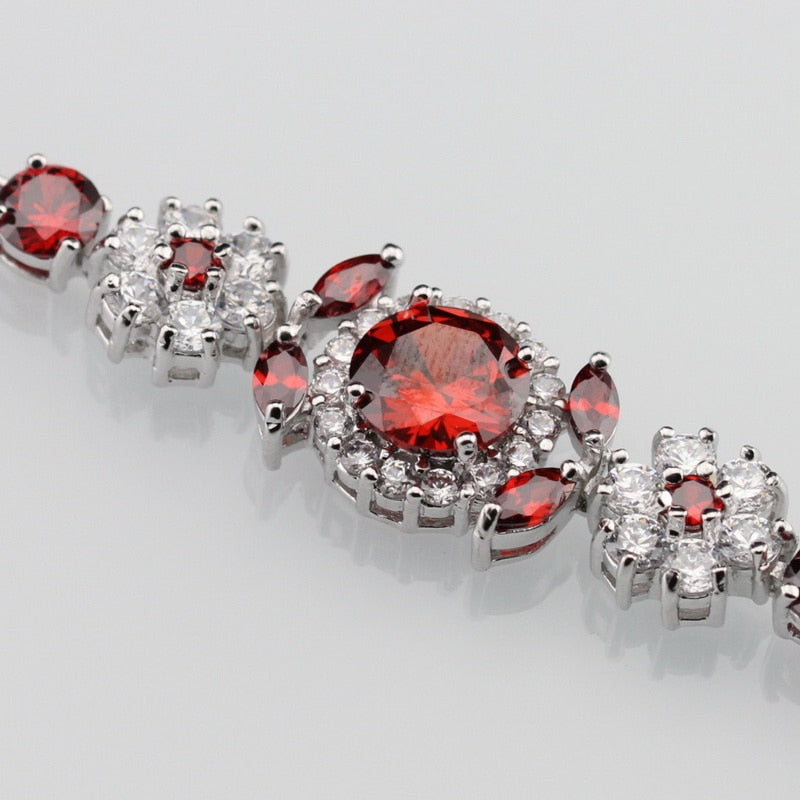 925 Mark Dubai Bridal Costume Jewelry AAA+ Quality Red Garnet Wedding Bracelet For Women Gift Free Shipping