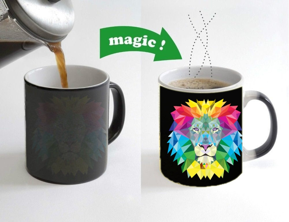 king lion Wolf Color Changing Mug Magic Heat Sensitive Tea Cup Coffee Mug Gift Mug to collect or give as a gift