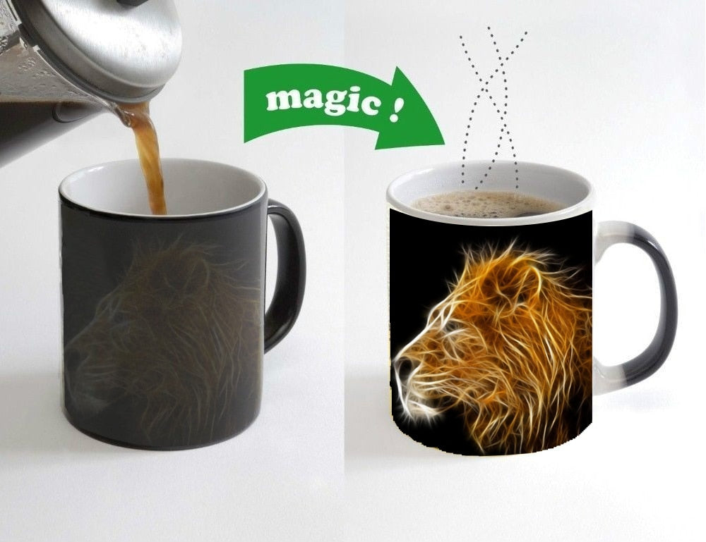 king lion Wolf Color Changing Mug Magic Heat Sensitive Tea Cup Coffee Mug Gift Mug to collect or give as a gift