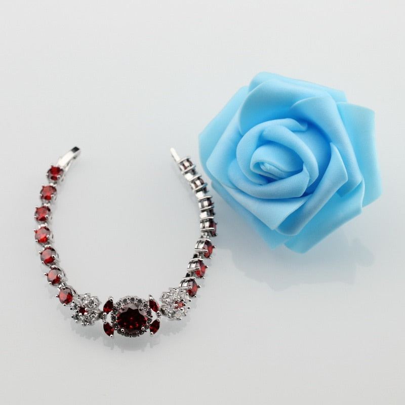 925 Mark Dubai Bridal Costume Jewelry AAA+ Quality Red Garnet Wedding Bracelet For Women Gift Free Shipping