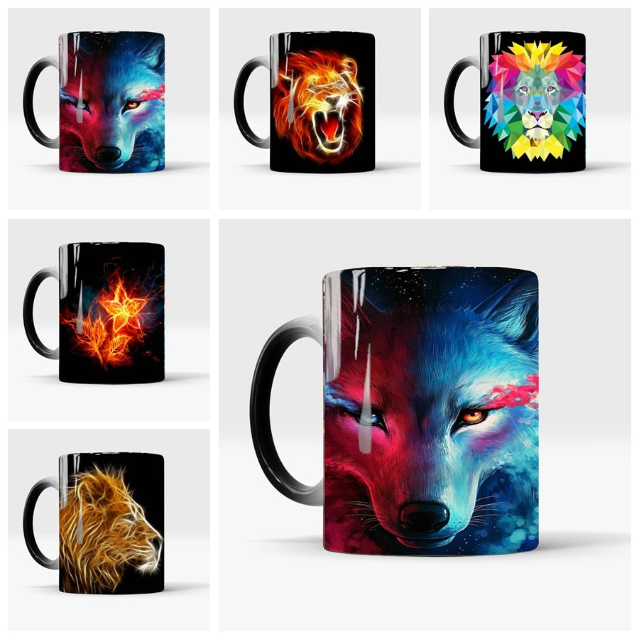 king lion Wolf Color Changing Mug Magic Heat Sensitive Tea Cup Coffee Mug Gift Mug to collect or give as a gift