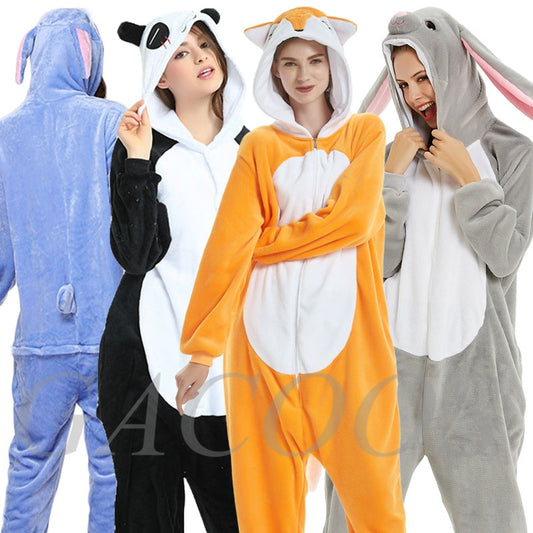 Adult Animal Onesie Women Men Couple Pajamas Winter Pijamas sweet jungle sleepwear