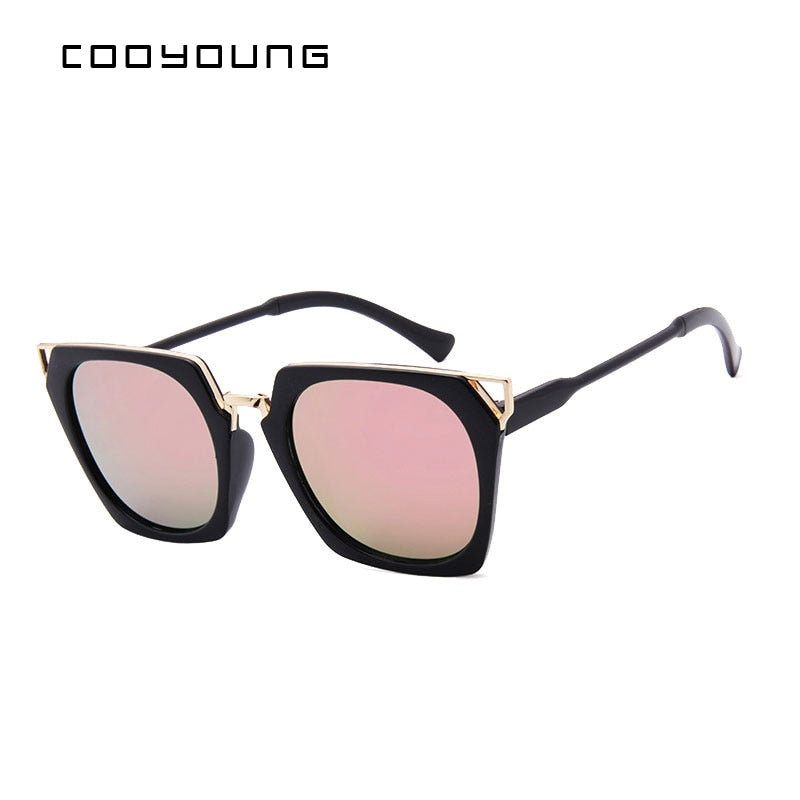 COOYOUNG Hot Sale Fashion Sunglasses Women Classic Brand Designer Female Coating Mirror Flat Panel Lens Sun Glasses UV400