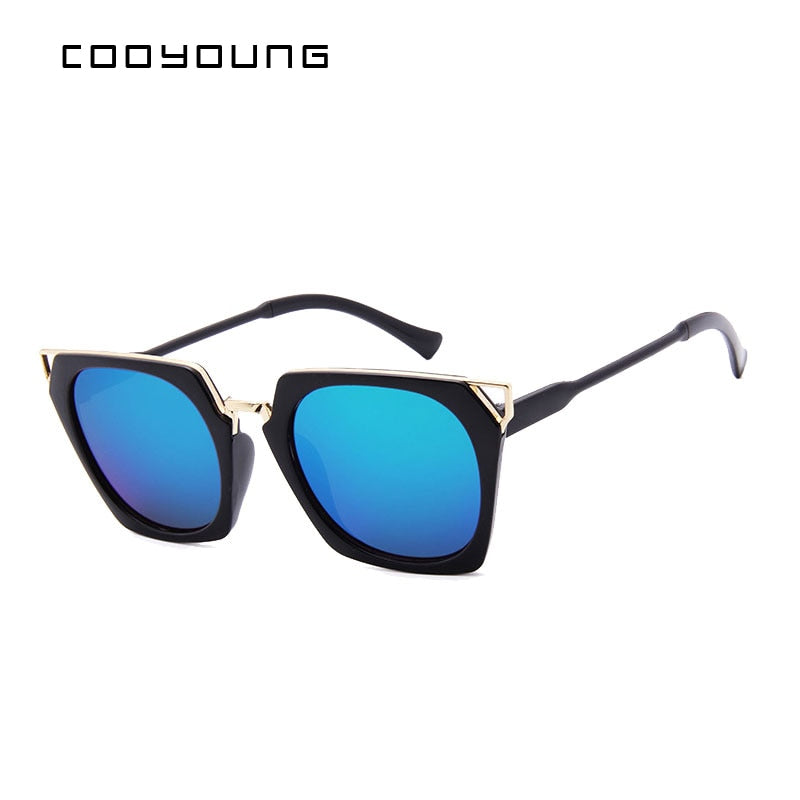 COOYOUNG Hot Sale Fashion Sunglasses Women Classic Brand Designer Female Coating Mirror Flat Panel Lens Sun Glasses UV400