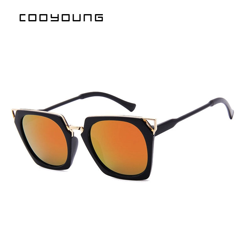 COOYOUNG Hot Sale Fashion Sunglasses Women Classic Brand Designer Female Coating Mirror Flat Panel Lens Sun Glasses UV400