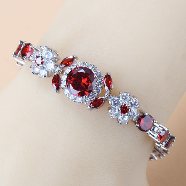 925 Mark Dubai Bridal Costume Jewelry AAA+ Quality Red Garnet Wedding Bracelet For Women Gift Free Shipping